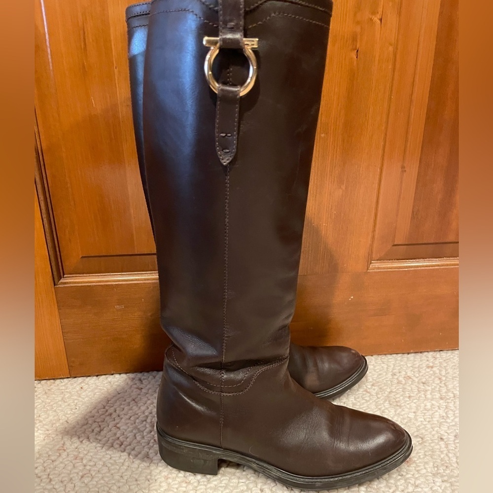 Salvatore Ferragamo Brown Leather Riding Boot